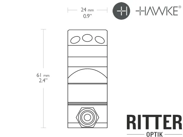HAWKE Tactical Zielfernrohrmontage für Weaver / Picatinnyschiene 30mm Mittelrohr - extra Hoch 24 118 Abmessungen seite