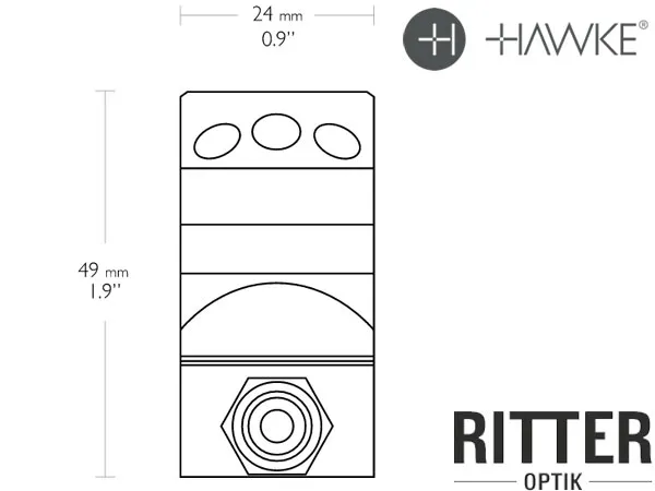 HAWKE Tactical Aufkippmontage für Weaver / Picatinnyschiene 30mm Mittelrohr - Mittel hoch 24 116 Abmessungen seite
