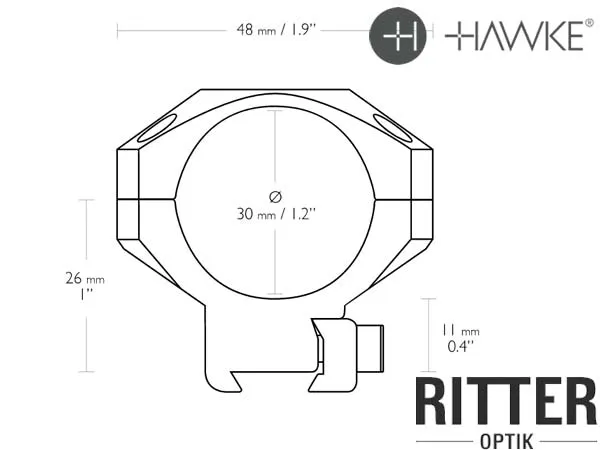 HAWKE Tactical Aufschubmontage für 9-11 mm Prismenschiene 30 mm Mittelrohr - Mittelhoch 24 106 Abmessungen