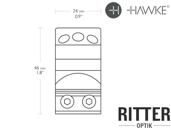 HAWKE Tactical Aufschubmontage für 9-11 mm Prismenschiene 30 mm Mittelrohr - Mittelhoch 24 106 Abmessungen seite