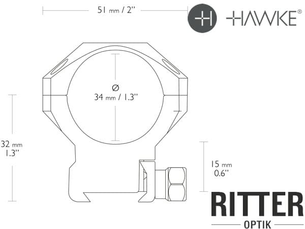 HAWKE Tactical Aufkippmontage für Weaver / Picatinnyschiene 34 mm Mittelrohr - Mittel hoch 24 119 Abmessungen