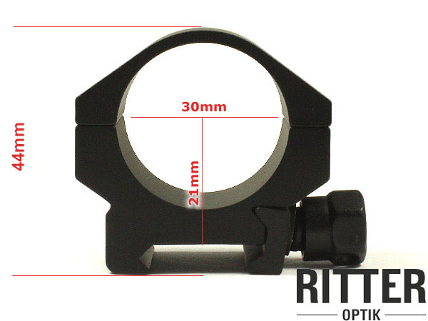 Abmessung Ritter-Optik Tactical Aufkipp Zielfernrohrmontage für Weaver / Picatinnyschiene 30mm Mittelrohr - Low Ring Abmessung Ritter-Optik Tactical Aufkipp Zielfernrohrmontage für Weaver / Picatinnyschiene 30mm Mittelrohr - Low Ring