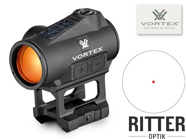 VORTEX Crossfire® II Rotpunktvisier 2 MOA Red Dot Solar Auto D-TEC mit Multi-Height und Low Mount System für Picatinny-Schiene CF2-RD2-SLR