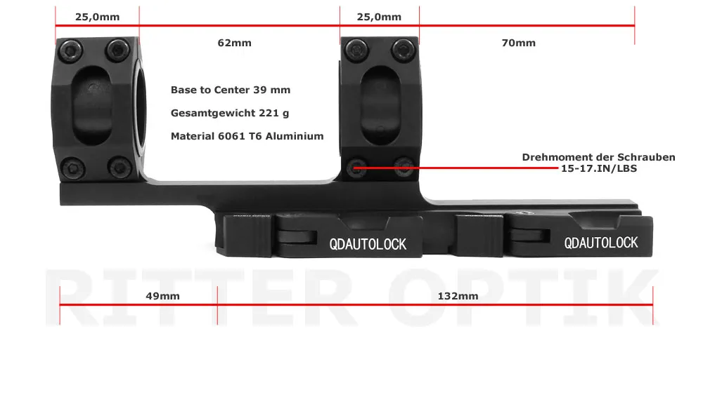 QD Cantilever Zielfernrohr Montage für 30mm Tubus Abmessungen