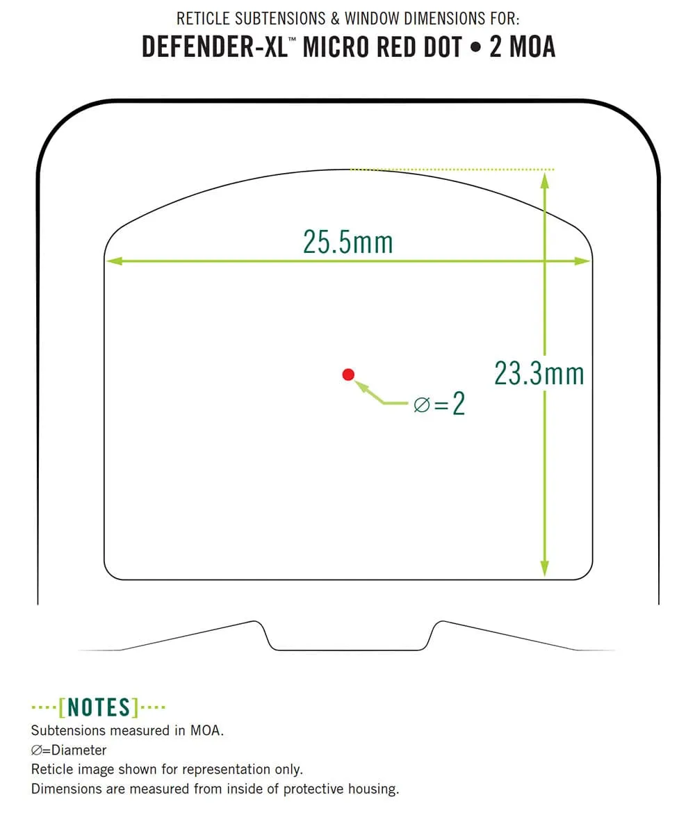 Leuchtpunktvisier Vortex Defender XL Micro Red Dot mit MRDS 2 MOA Rotpunkt Datenblatt