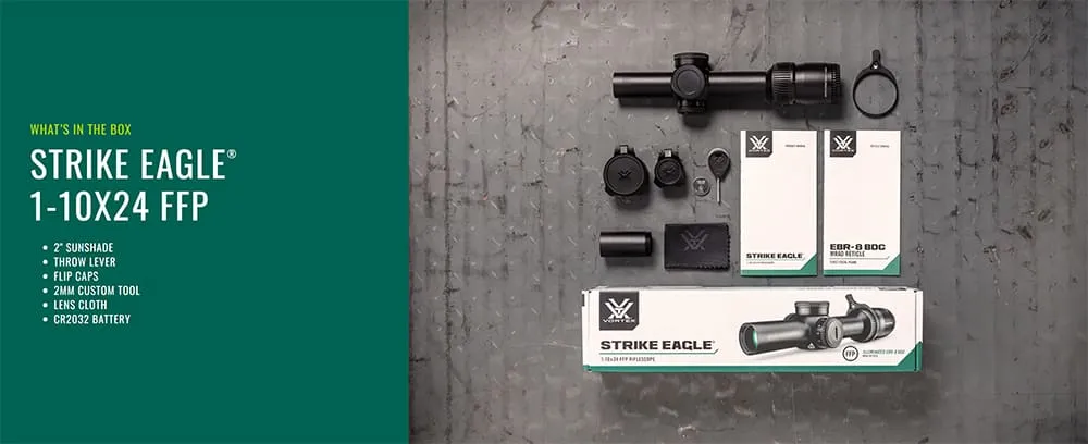 Vortex Strike Eagle 1-10x24 FFP Absehen EBR-8 MRAD Lieferumfang