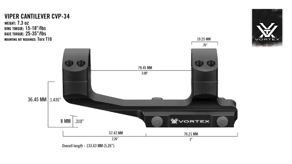 vortex pro extended cantilever 34mm montage abmessungen