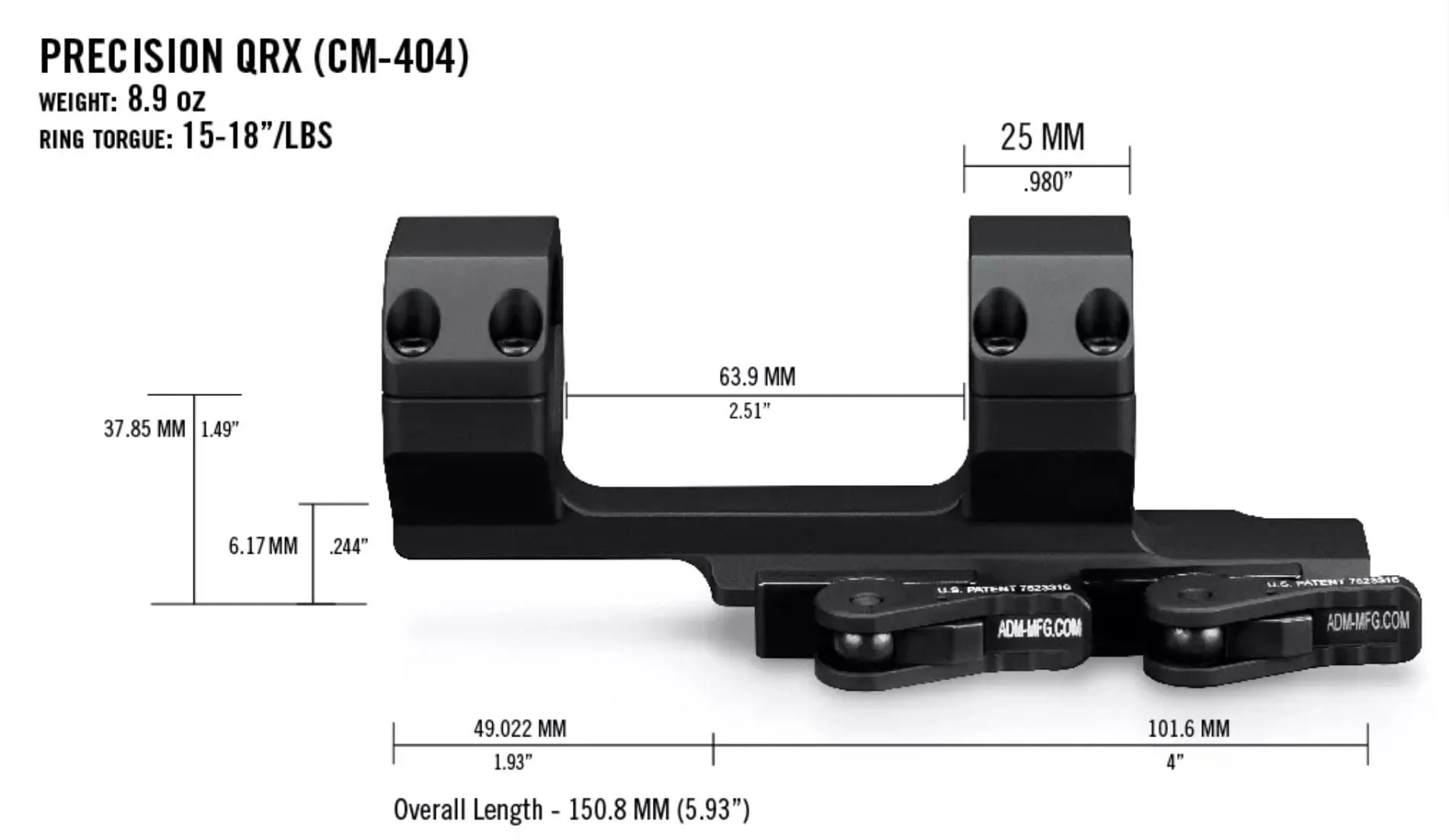 Datenblatt Vortex Precision QR Extended Cantilever, 30mm Montage für Picatinny-Schiene AR 15