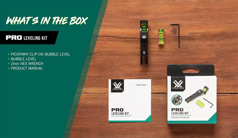 Lieferumfang VORTEX Pro Leveling Kit Wasserwaage für Zielfernrohre ausrichten - integrierte Picatinny-Waage PR-LR