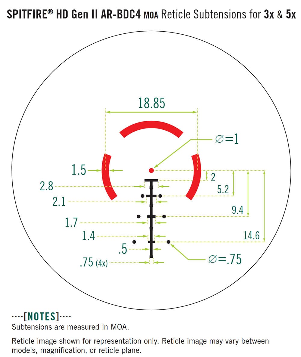 VORTEX Spitfire HD Gen II 3x Prismenvisier mit AR-BDC4 MOA Leuchtabsehen Datenblatt